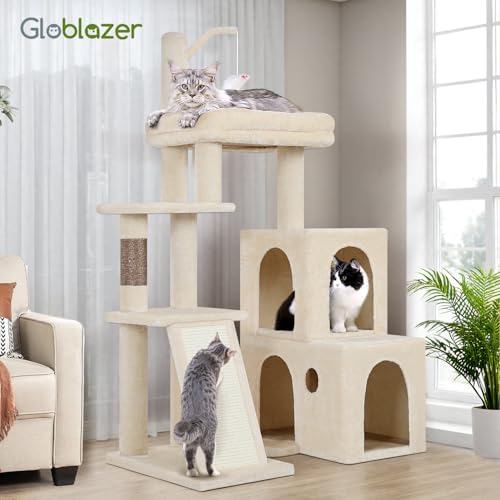 Maine Coon Cat Tower for Indoor Adult Cats (Beige / 50 inch)