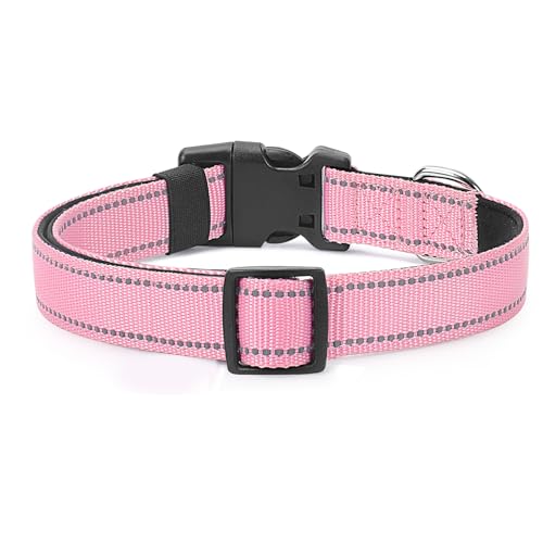 Reflective Dog Collar (Pink / M:width 3/4"neck 14-20.5")