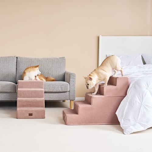 Dog Stairs for High Bed 25" H (Pink / Extra Wide 17.7" x 35" x 25")