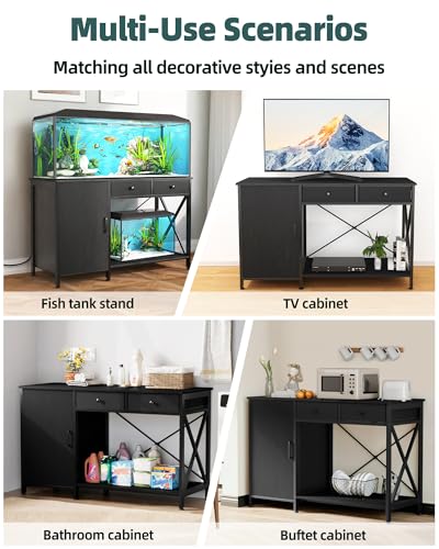 55 75 Gallon Aquarium Stand with Cabinet Drawer (Blcak / 55-75 Gallon)