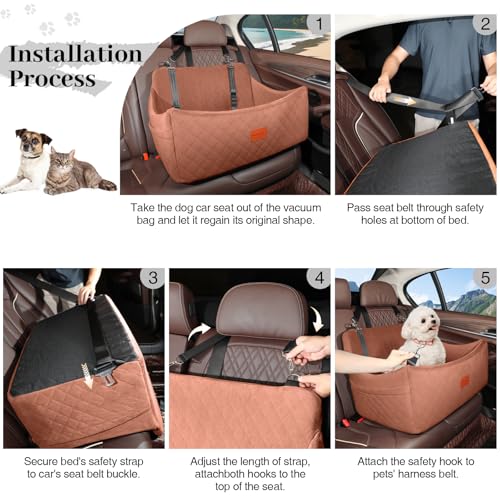 Dog Car Seat for Medium & Large Dogs Up to 55lbs (Brown / Large)