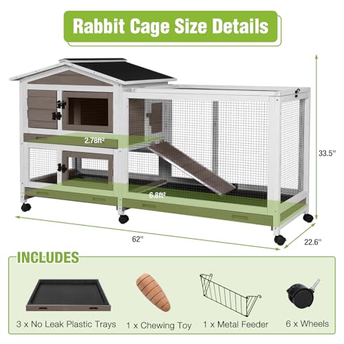Large Rabbit Hutch Indoor Outdoor (Brown / 48.0"L x 48.0"W x 24.0"H)