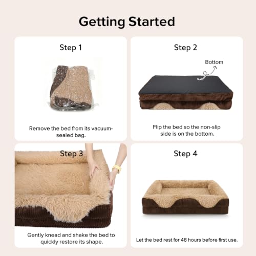 Orthopedic Dog Bed Extra Large Sized Dog (Brown / 44"L x 31"W x 7"T)