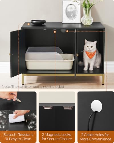 Cat Litter Box Enclosure (Black + Gold / L (31.5"l X 19.7"w X 21.7"h))