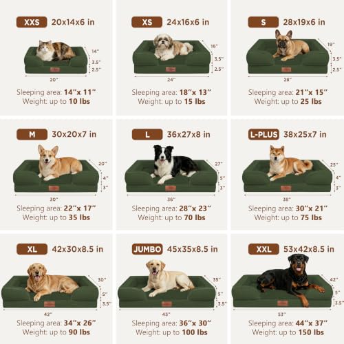 Waterproof Orthopedic Dog Bed for Extra Large Dogs (42.0"L x 30.0"W x 8.5"Th / Olive Green)