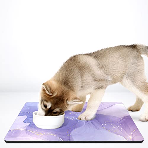 Dog Food Mat 16" x 24" Marble Absorbent Dog Cat Bowl Mat for Food and Water (Minimalism Purple Marble / 16"L x 24"W)
