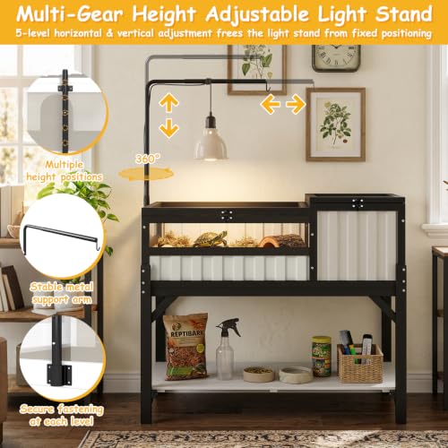 Tortoise Enclosure Indoor with Storage Shelf & Adjustable Light Stand (39"L x 22.8"W x 33.1"H)