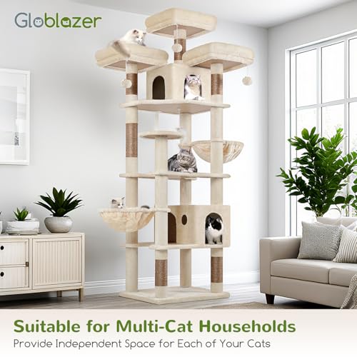 Cat Tree Tower for Multiple Adult Cats (82 inch / Beige)