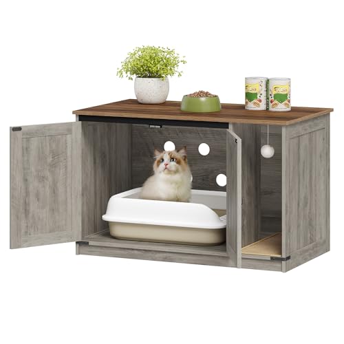 Cat Litter Box Enclosure (39.4"L x 21.7"W x 24.8"H / Light Ivory and Brown)