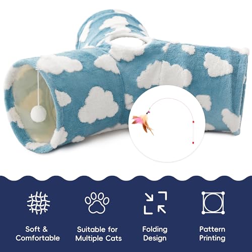 Cat Tunnel, 3-Way Collapsible Toy for Indoor Cats, Blue Cloud (Blue Cloud / Small)