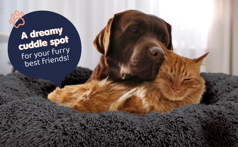 Calming Donut Dog Bed for Small Dogs (Black / X-Large (45"L x 45"W x 10"Th))