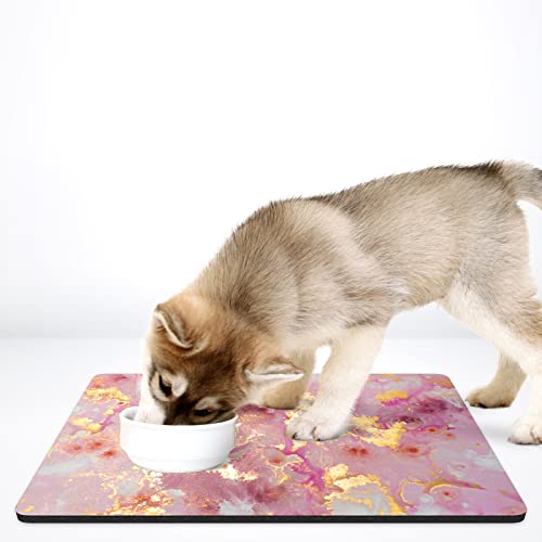 Dog Food Mat 16" x 24" Absorbent Dog Cat Bowl Mat for Food and Water (Pink Gold Abstract / 16"L x 24"W)