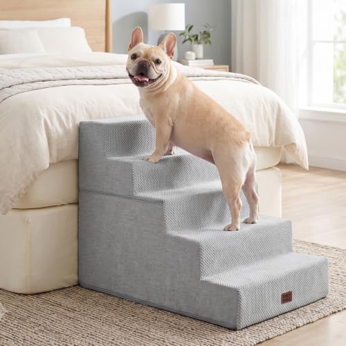 Dog Stairs for Bed 22.5"H (Light Grey / Extra Wide 17.7" x 35" x 22.5")