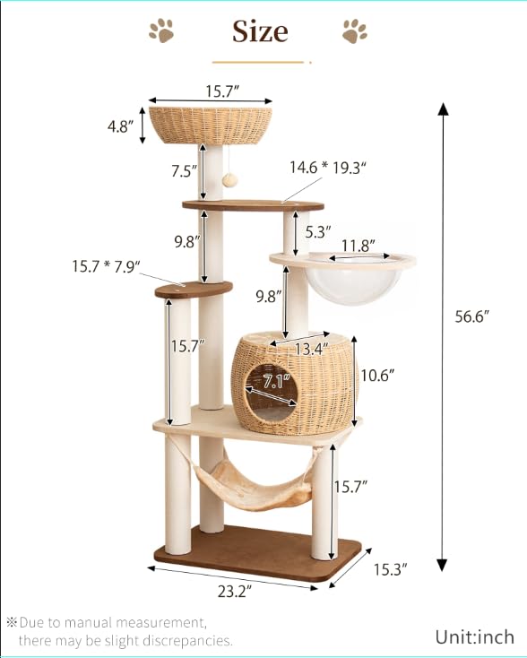 56.6" Cat Tree Tower for Large Cats (Brown DC888D)
