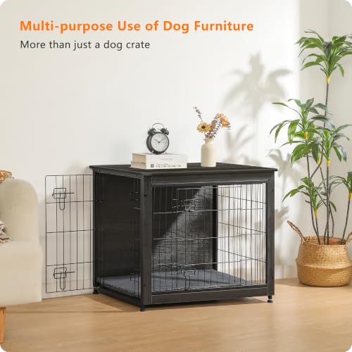 32.5" Dog Crate Furniture with Cushion (Dark Gray / 32.5"L x 21.9"W x 25.6"H)