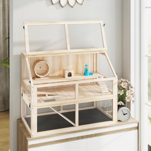 Wooden Hamster Cage 3 Tier for Dwarf Gerbil 37"x21"x30" Natural (Natural Wood / 37.4"L x 20.9"W x 29.9"H)