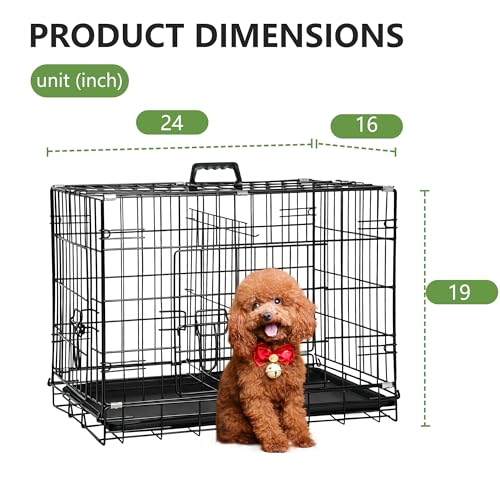 24" Foldable Metal Dog Crate (Dark Black)