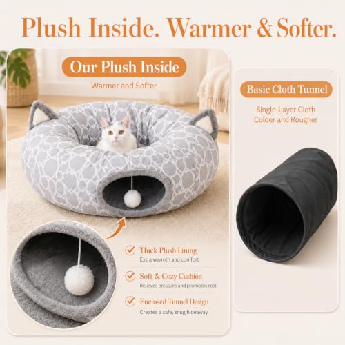 Geometric Cat Tunnel Bed Under Christmas Tree Oxford Outside with Plush Inside (Big Tunnel Bed)