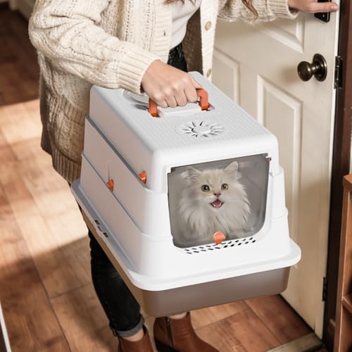 Stainless Steel Cat Litter Box with Lid (White)