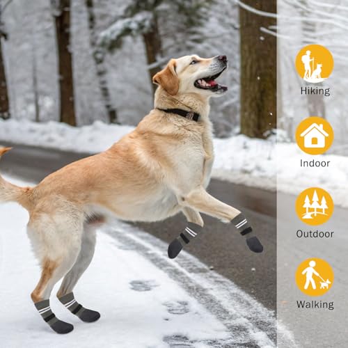 Anti Slip Dog Boots & Paw Protectors for Hardwood Floor (Grey / Large(Paw width 2.16in/5.5cm))