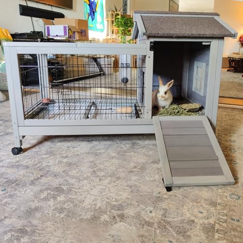 40.6" L Rabbit Hutch Indoor Outdoor Bunny Cage for 2