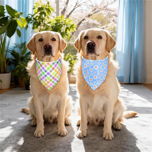 Spring Floral Dog Bandanas (White/Plaid, Black/Daisy (2-Sided) / Large)