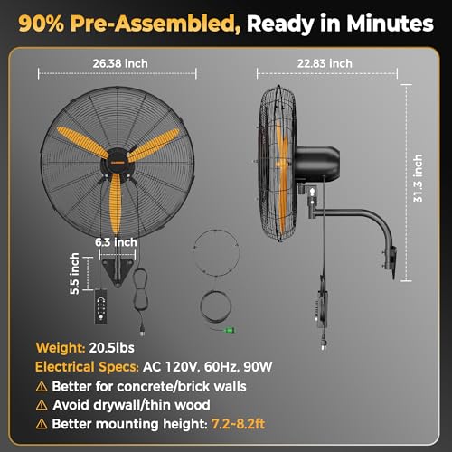 24 Inch Wall Mount Fan Oscillating Misting with 600D Oxford Cover