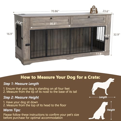 Large Dog Crate Furniture (Gray / 70.9"L x 23.6"W x 32.9"H)