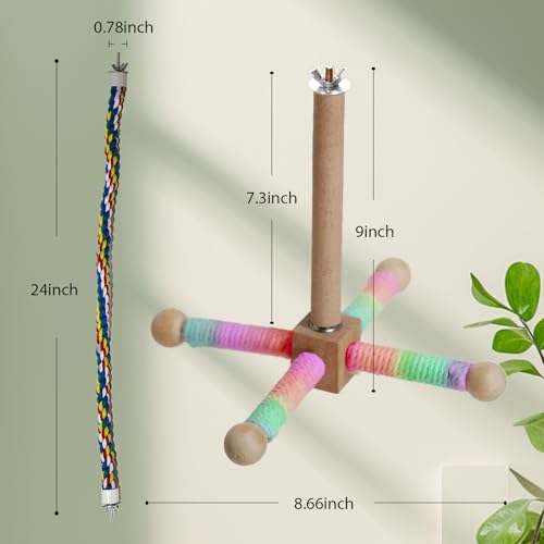 24 Inch Bird Perch Rope with 360° Free Rotating Stand (polychrome / Medium)