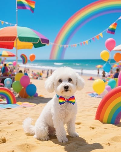 10 Pack Pride Month Dog Bowties for Small Dogs Sliding on Collar (S/M)