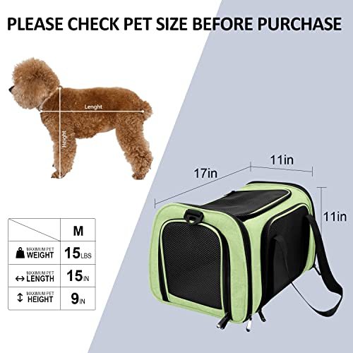 Pet Carrier for Small Medium Cats Dogs Puppies up to 15 Lbs (17.0"L x 11.0"W x 11.0"H / Green)