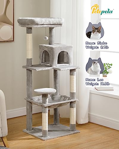 56.3" Cat Tree for Indoor Cats Large Adult with Hammock (Grey / 56 Inches)