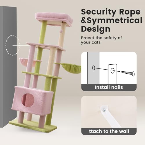 65in Large Cat Tree Heavy Duty Tower Condo & Sisal Posts for Cats (Pink&Green / 65 in)
