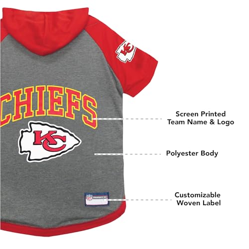 KCC-4044-XS NFL Kansas City Chiefs Hoodie for Dogs & Cats. | NFL Football Licensed Dog Hoody Tee Shirt, X-Small| Sports Hoody T-Shirt for Pets | Licensed Sporty Dog Shirt (X-Small / Kansas City Chiefs)