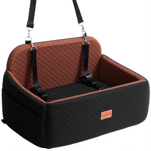 Dog Car Seat Booster Bed for Dog Under 55 Lbs (Black/Brown / Large)