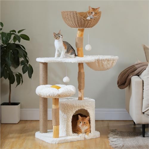 Modern Cat Tree for Large Cats (Cloud White)