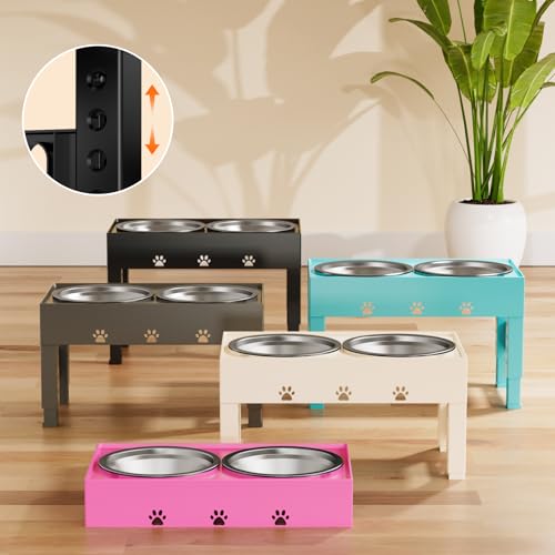 Elevated Dog Bowls with 2 Stainless Steel Bowls (For Medium Large Dogs / Apricot)