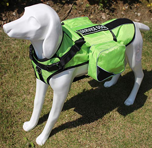 Dog Vest Harnesses with Saddlebag Backpack for Camping & Travel (L / Green)