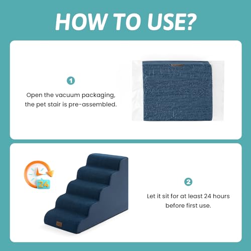 Wide Dog Stair for Small Dog 22.6" H (Navy Blue / Wide:17.7"x33"x22.6")