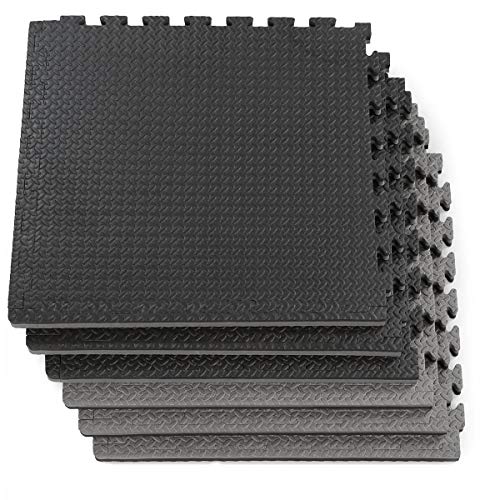 1" Extra Thick 48 sq ft Reversible EVA Gym Foam Floor Mat Tiles (Black)