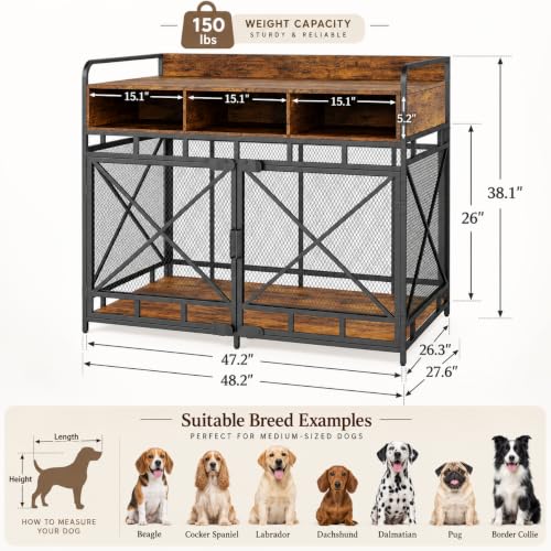 Dog Crate Furniture (48"L x 27.6"W x 38"H / Rustic Brown)