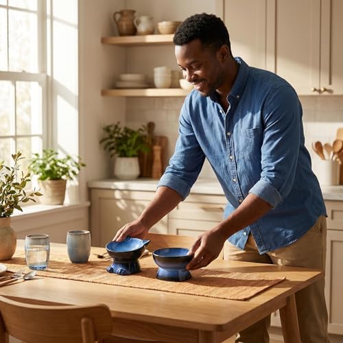 Elevated Cat Bowls (6.8 OZ+15.5 OZ / Blue & Black)