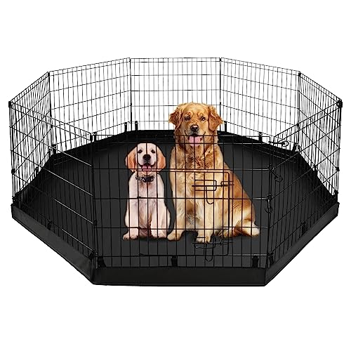 Puppy Playpen with Bottom Pad and Door (Black / X-Small Pen: 24-Inch High)