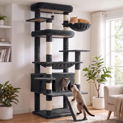 Tall Cat Tree for Large Cat (Smoky Gray / 75.2 inch)