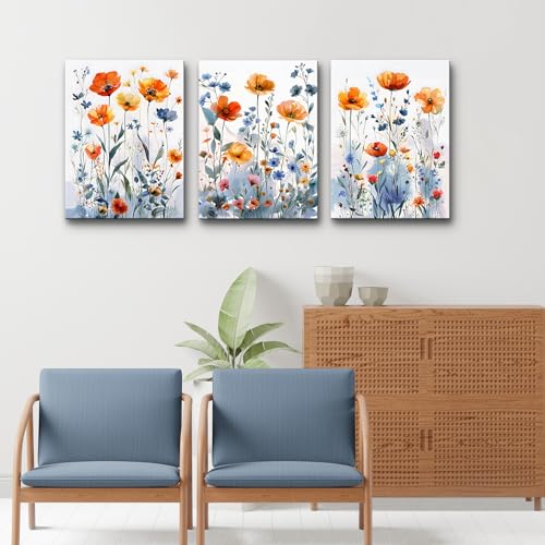 Large Canvas Wall Decor for Living Room Boho Wall Art for Bedroom Kitchen Family Room Wall Pictures Artwork Flowers Watercolour Paintings Modern Home Decor 3 Pieces (20x28inches*3pcs / Flowers Pictures)