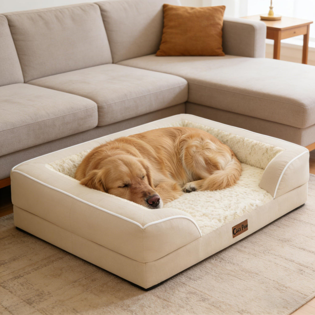 Waterproof Orthopedic Dog Bed for Extra Large Dogs (Beige / 45.0"L x 35.0"W x 8.5"Th)