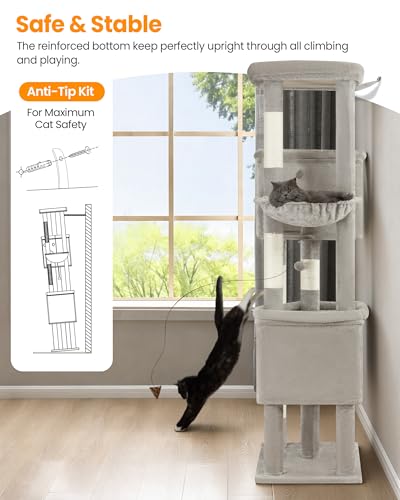 Cat Tree for Indoor Cats Large Adult (Light Grey / 84 Inch)