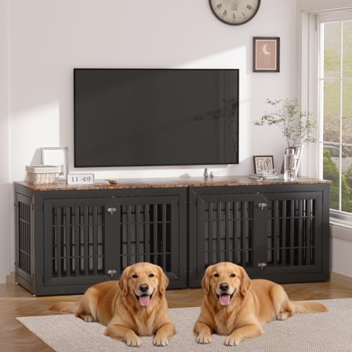 48" Heavy Duty Dog Crate Furniture for Large Dogs (47.2"L x 30.3"W x 31.9"H / Black+Brown)