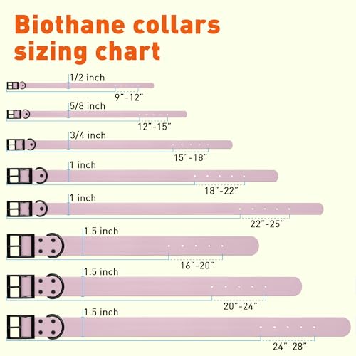 Biothane Waterproof Dog Collar Strong Coated Nylon Webbing with Black Hardware Odor (W1" x L22"-25" / Pastel Purple)