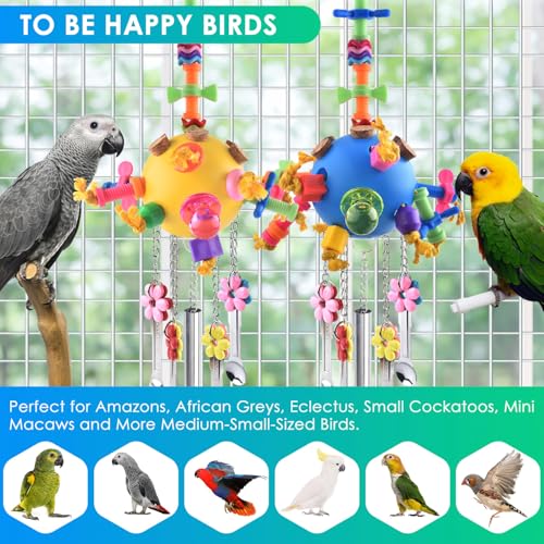 Bird Toys 2PCS Parrot Pull Spoons Colorful Acrylic Stick Chew Toys for Amazon Parrot (Blue + Yellow)